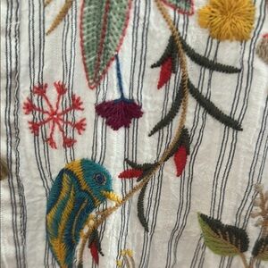 Embroidered Floral and Bird Patterned Fabric